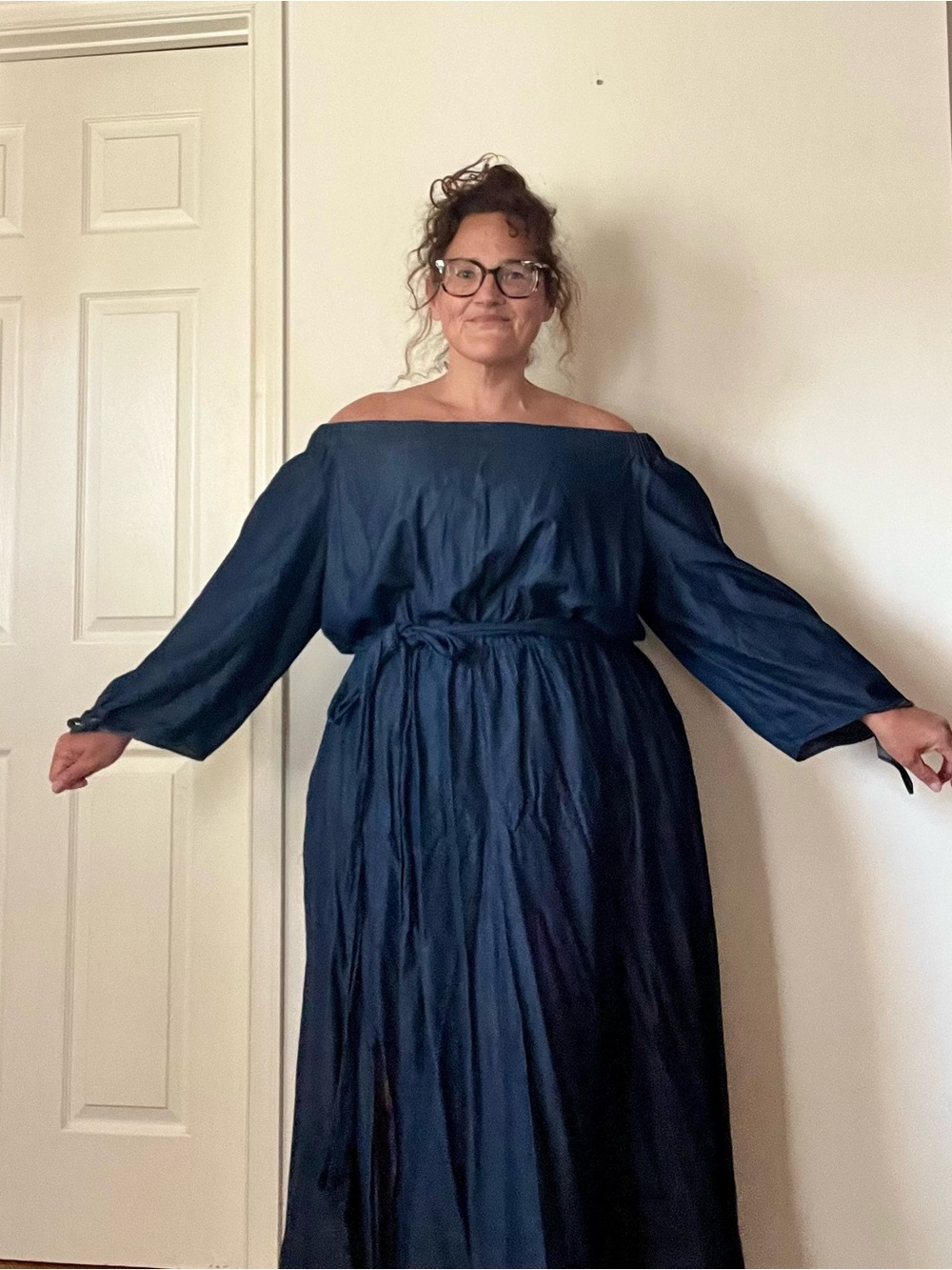 ELOQUII Size 24W Long Sleeve Tencel Denim Maxi Dress - Picture 6 of 8